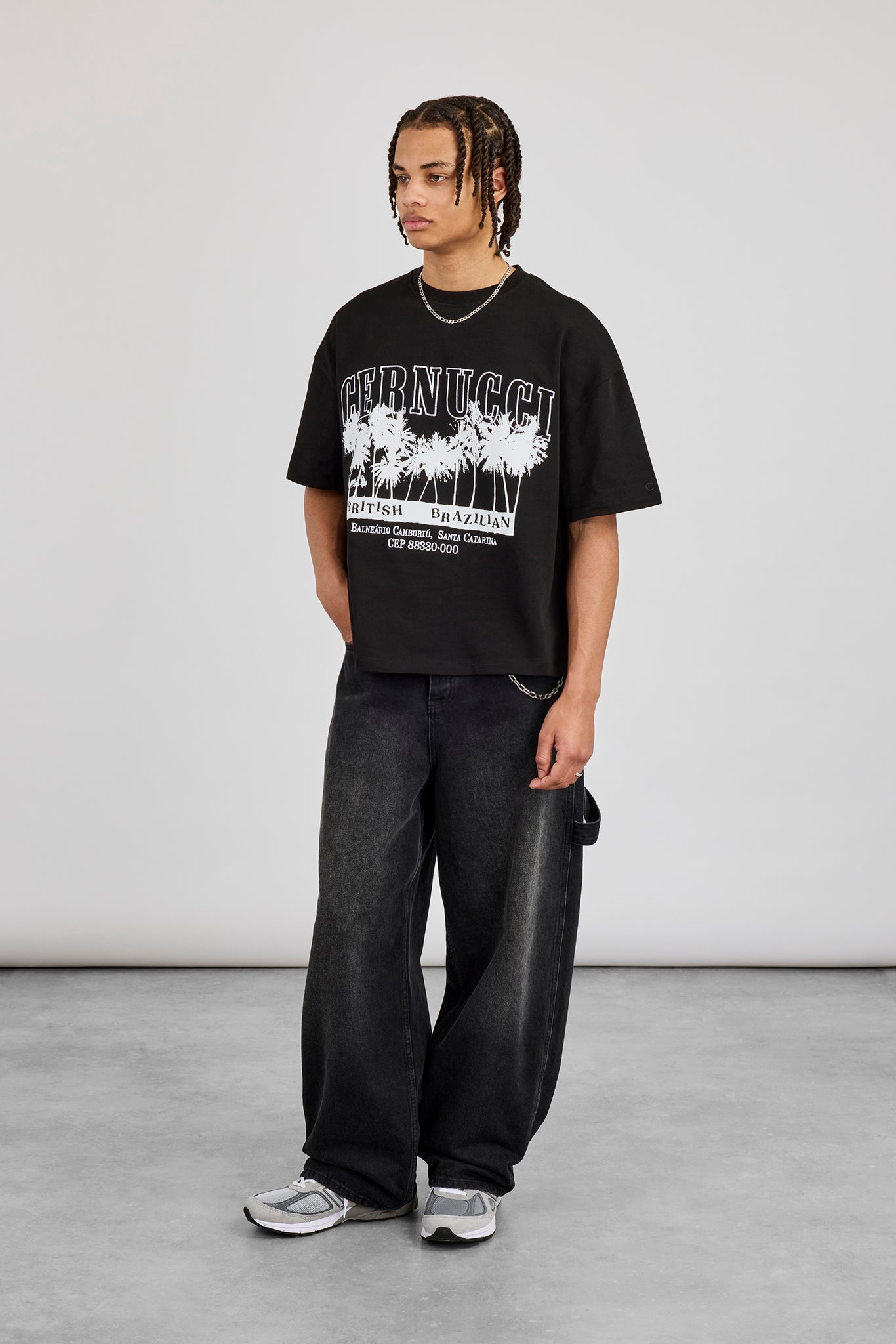 Boxy Palm Embroidered T-Shirt - Black