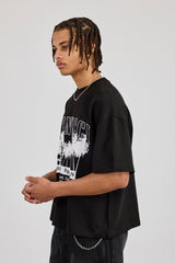Boxy Palm Embroidered T-Shirt - Black