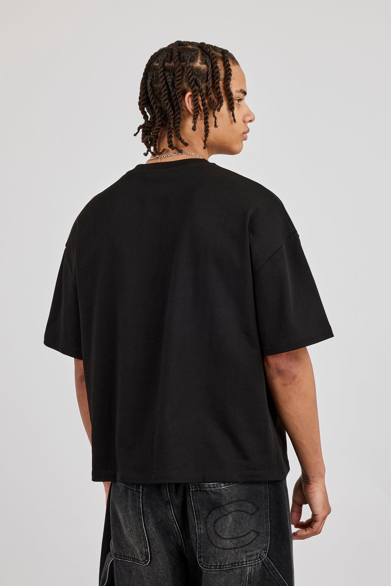Boxy Palm Embroidered T-Shirt - Black