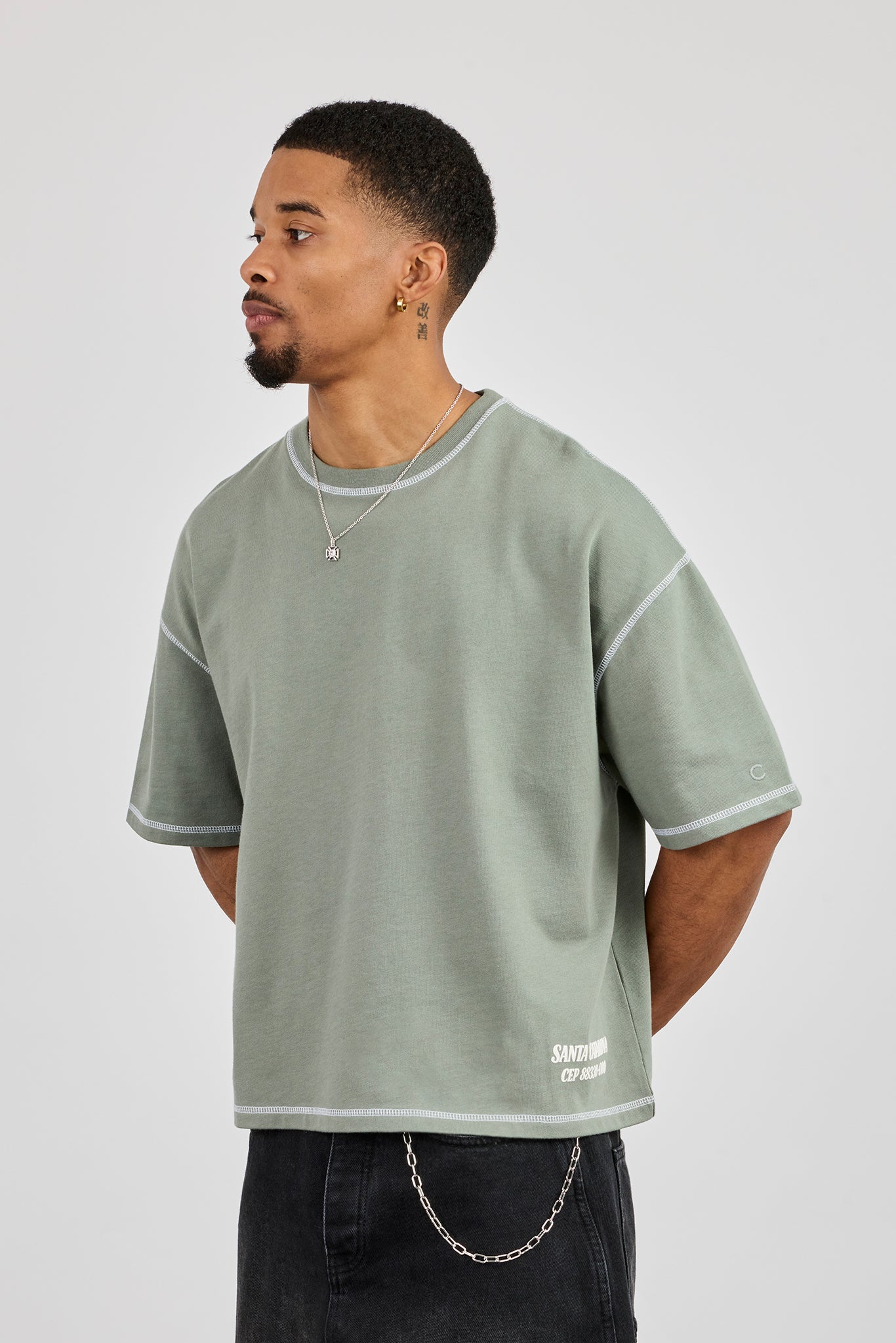 Boxy Movie Theatre Graphic T-Shirt - Dusty Green