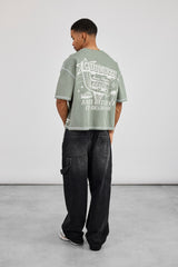 Kastiges Filmtheater-Grafik-T-Shirt – Staubiges Grün