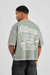Kastiges Filmtheater-Grafik-T-Shirt – Staubiges Grün
