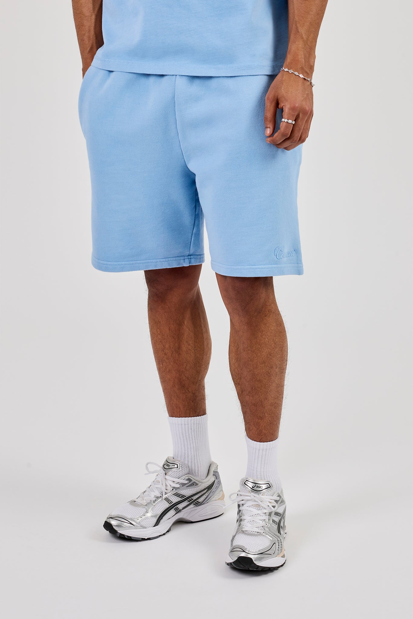 Washed Rope Embroidered Relaxed Jersey Short - Light Blue