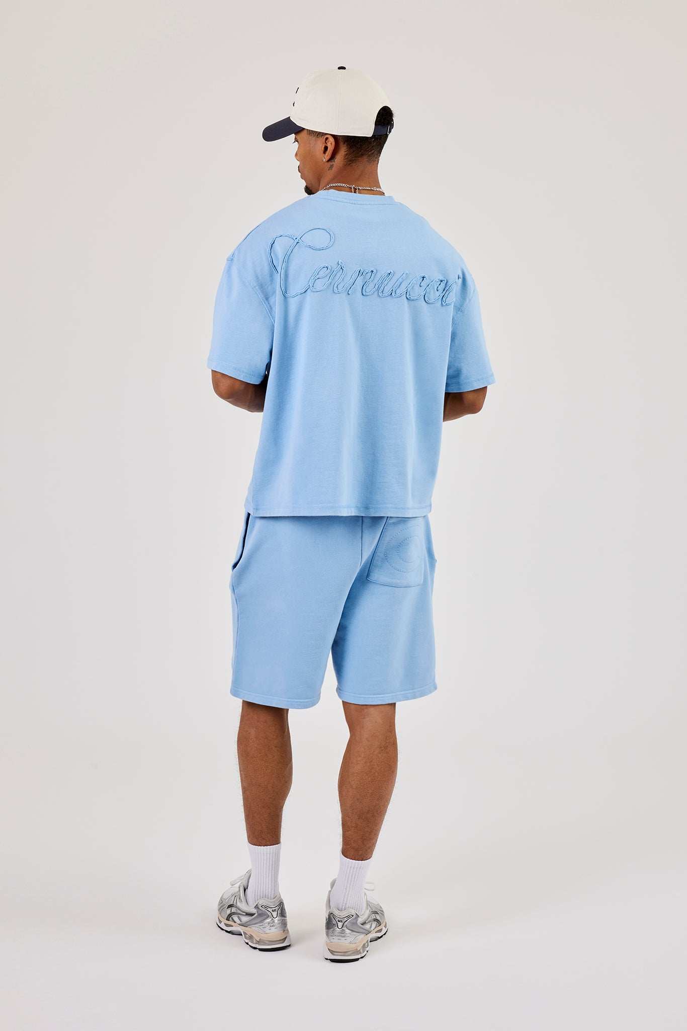 Washed Boxy Logo Rope Embroidered T-Shirt & Relaxed Jersey Short - Light Blue