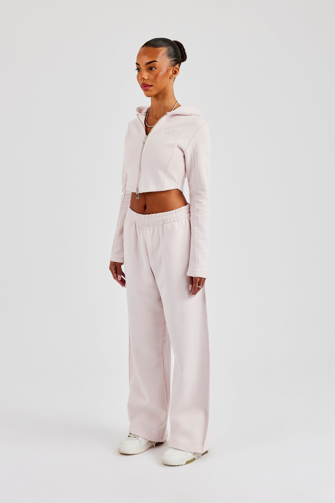 Fitted Reverse Loopback Hoodie & Wide Leg Jogger - Light Pink