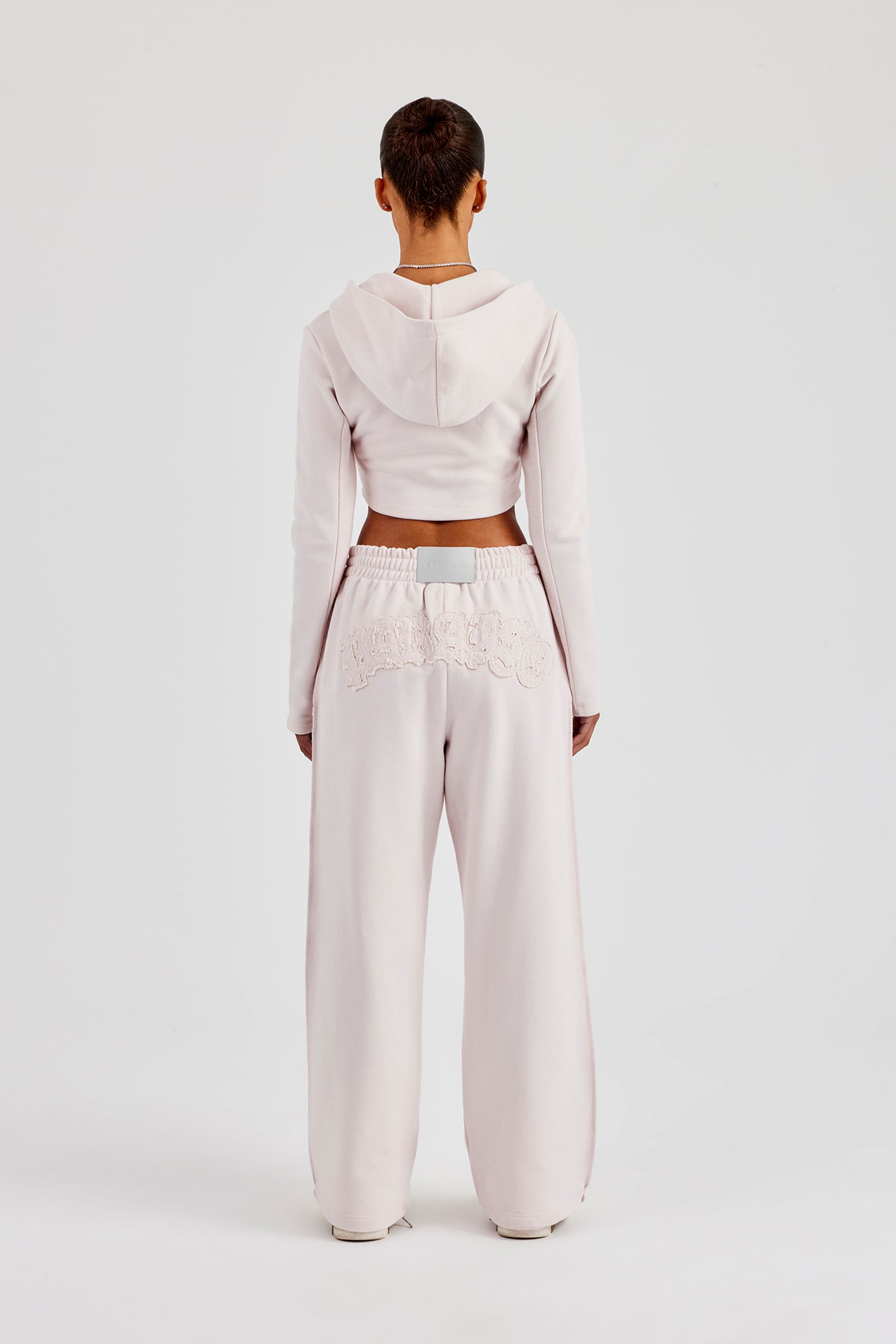 Taillierter Reverse Loopback-Hoodie und Jogginghose mit weitem Bein – Hellrosa