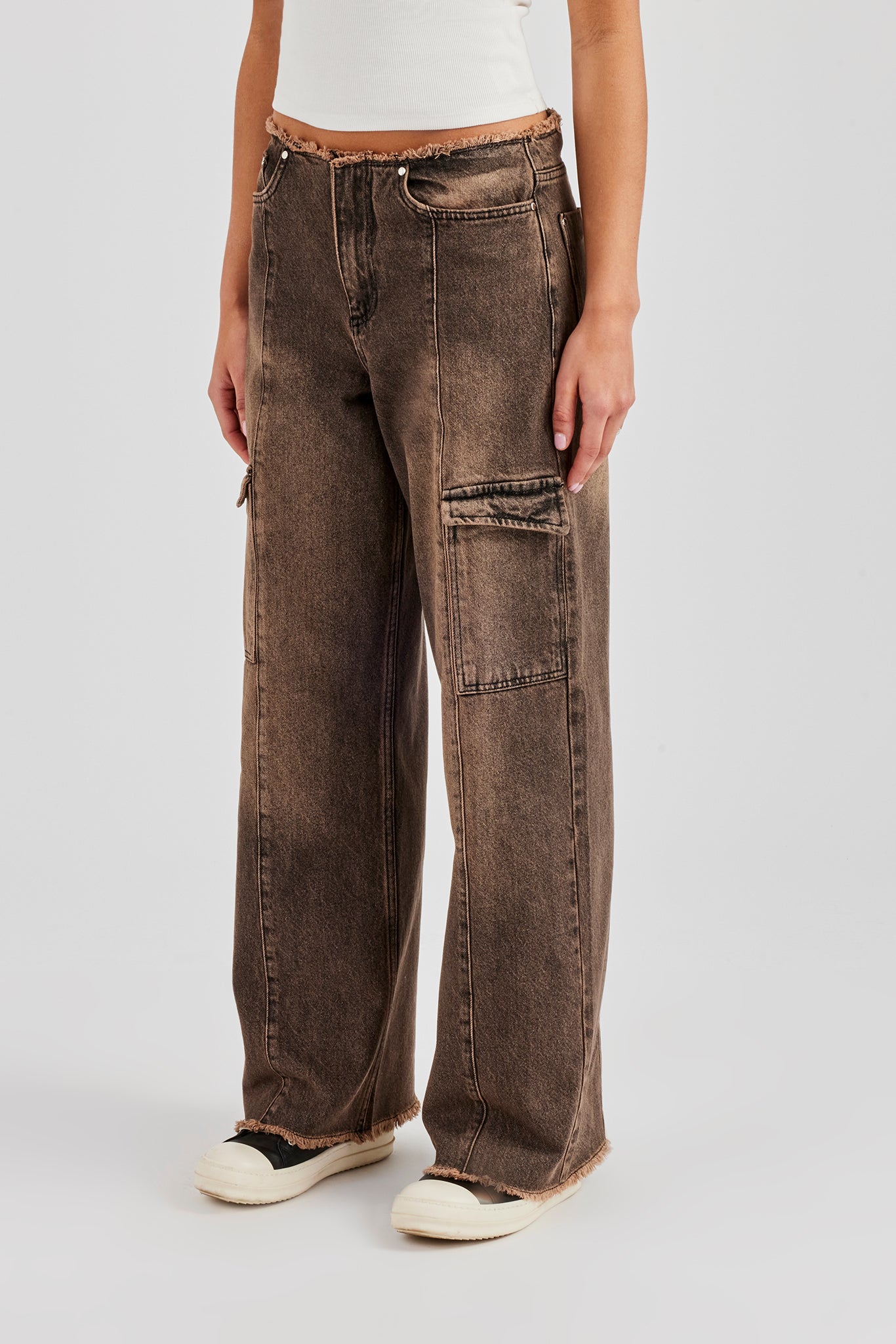 Denim Pocket Straight Leg Jean - Washed Brown