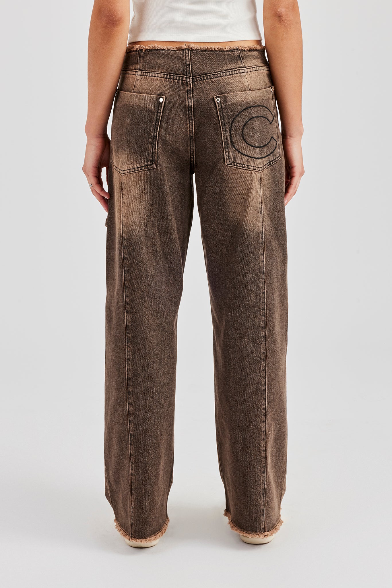 Denim Pocket Straight Leg Jean - Washed Brown