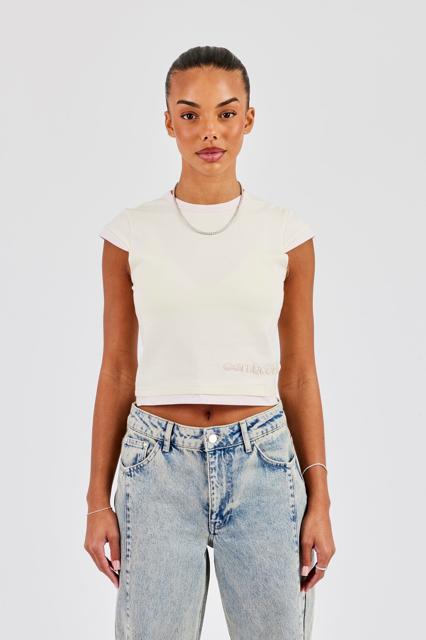 Double Layer Trim Cap Sleeve Top - Off White
