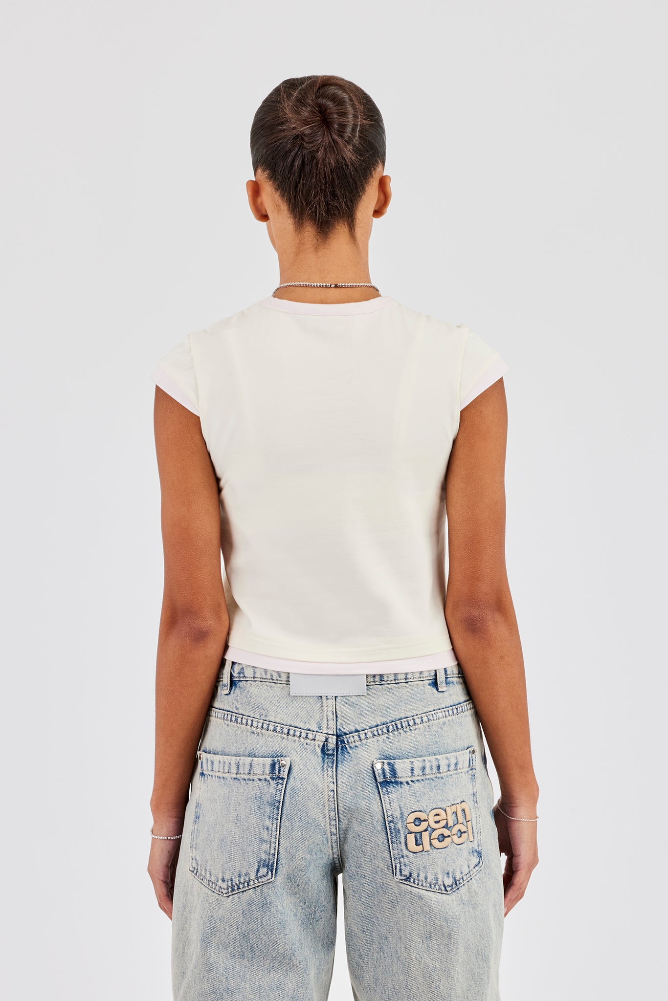 Double Layer Trim Cap Sleeve Top - Off White
