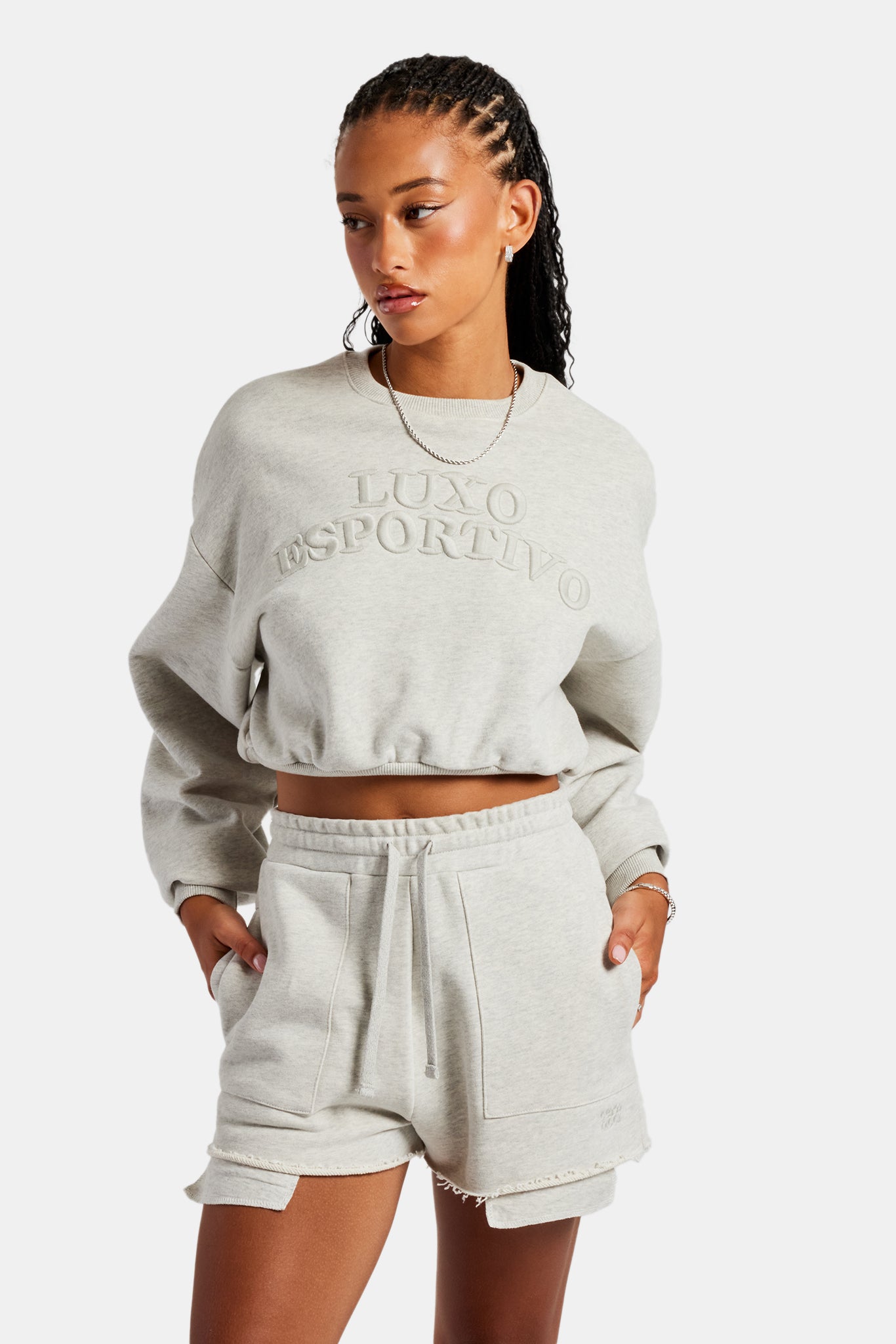 Esportivo Embroidered Sweat \u0026 Short Set - Grey Marl | Womens Sets | Shop  Tracksuits at CERNUCCI.COM – Cernucci