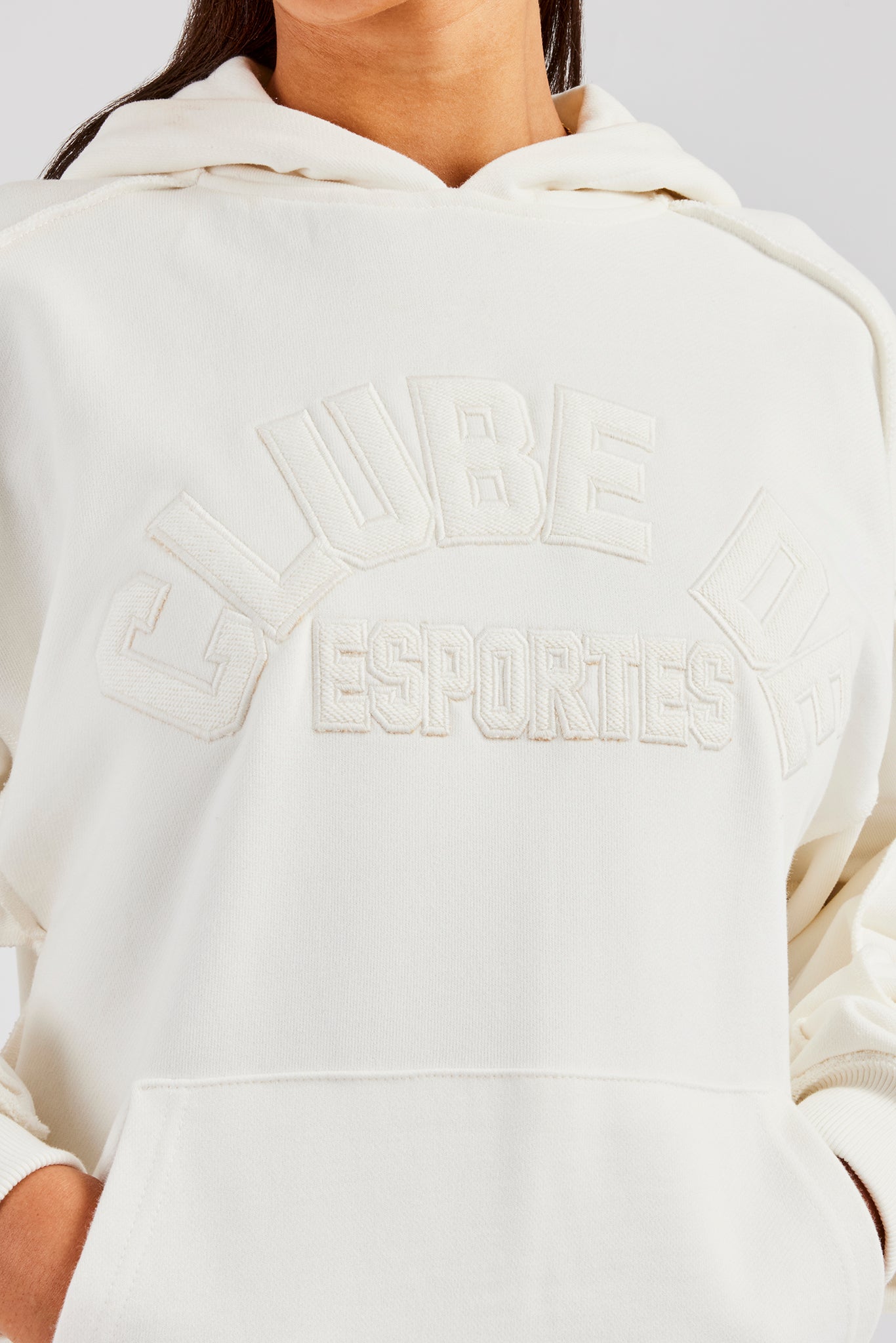 Oversize-Kapuzenpullover mit Overlock-Muster - Off White