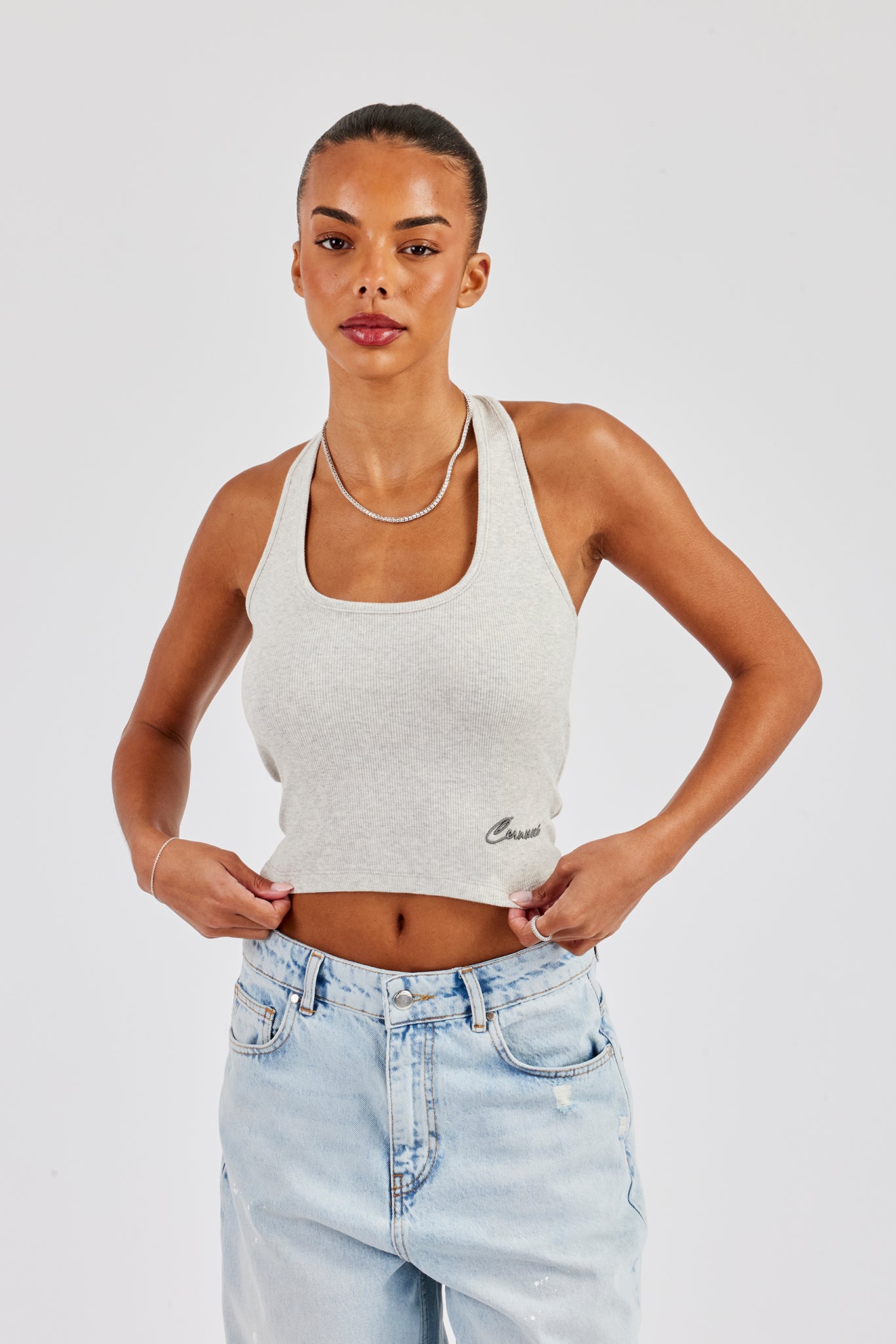Rib Halterneck Top - Ash Grey
