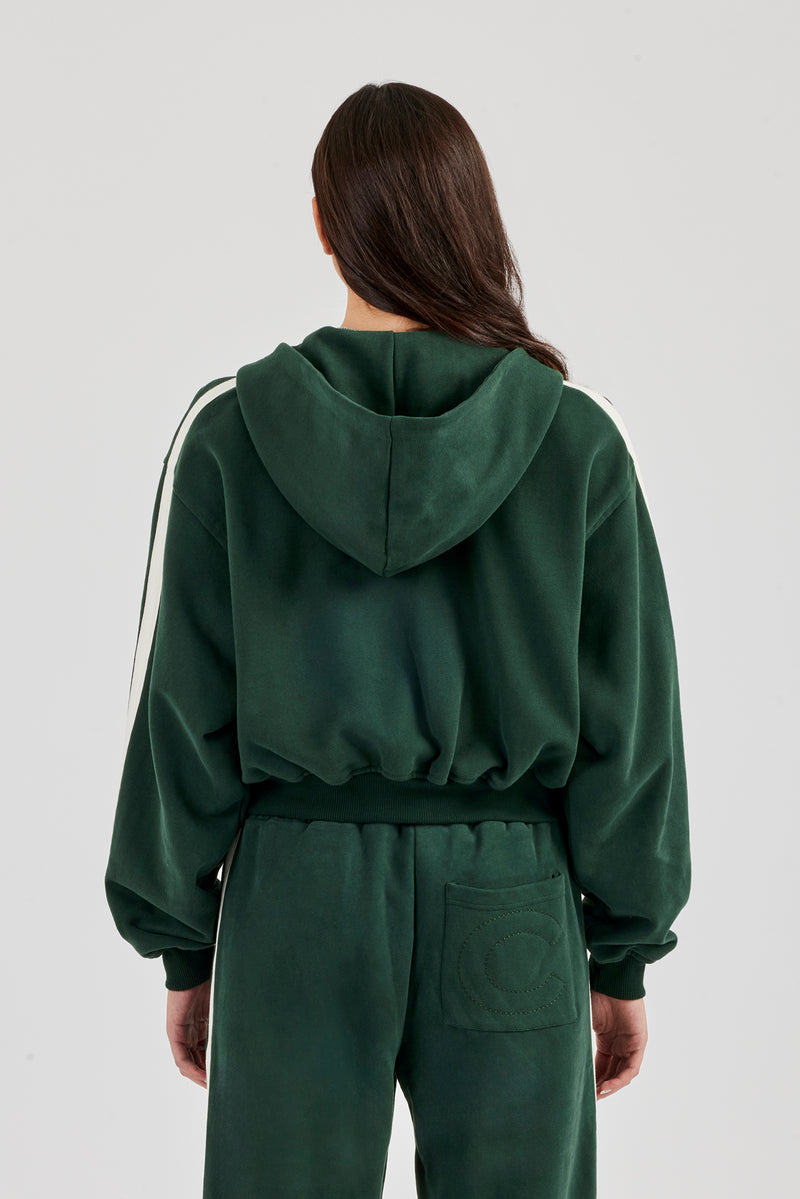 CCC Taping Boxy Zip Through Hoodie - Forest Green