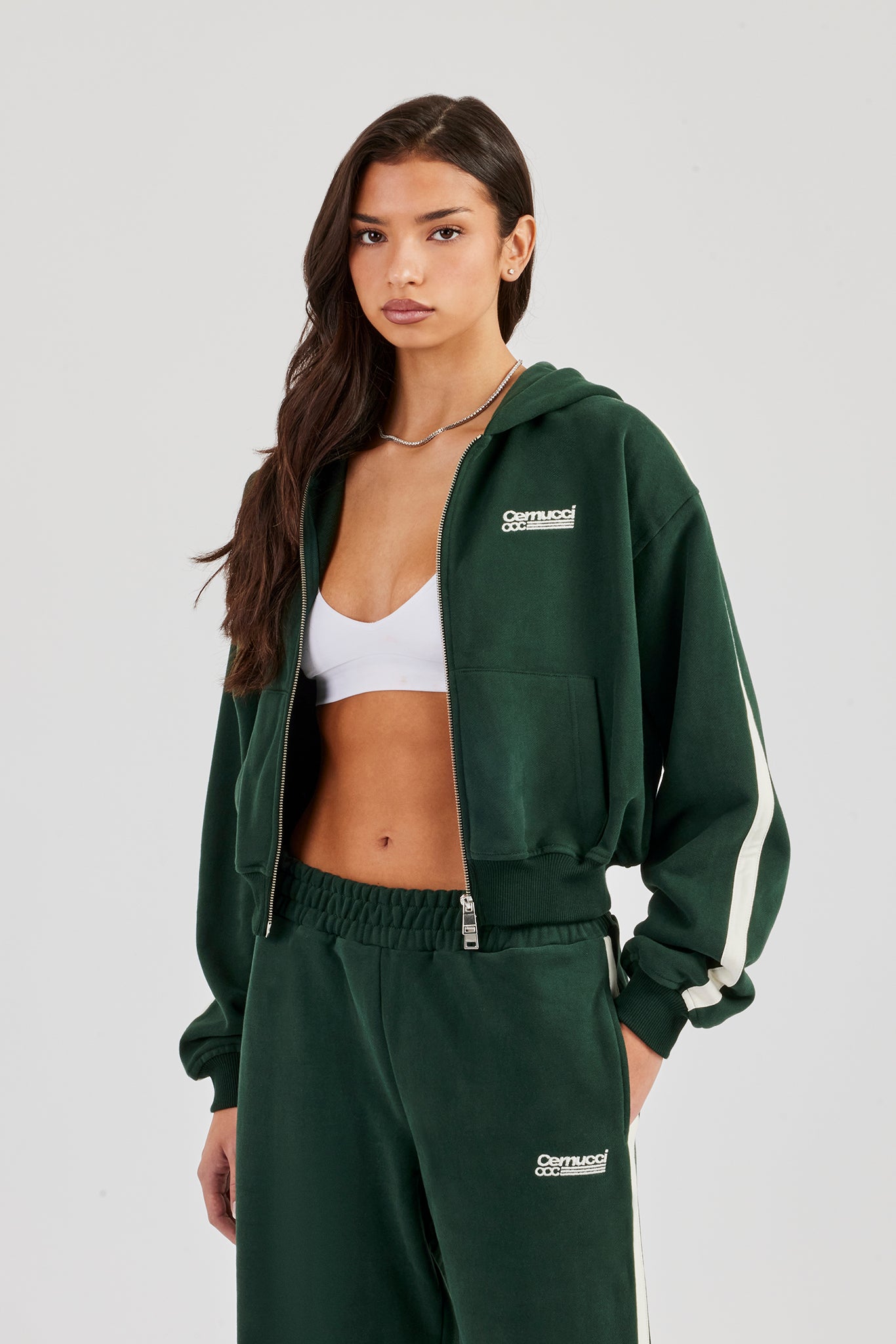 CCC Taping Boxy Zip Through Hoodie - Forest Green