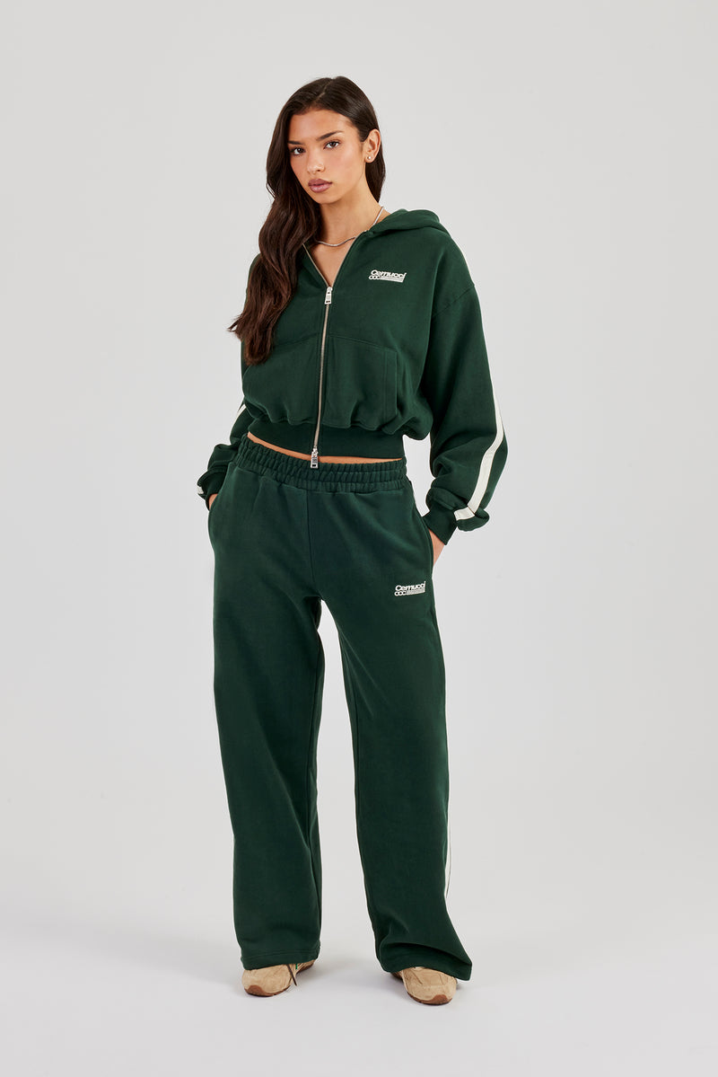 CCC Taping Boxy Zip Through Hoodie &amp; Wide Leg Jogger - Waldgrün