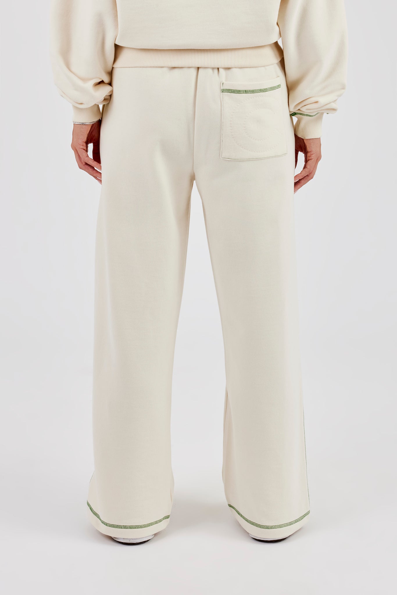 New York Contrast Stitch Wide Leg Jogger - Off White