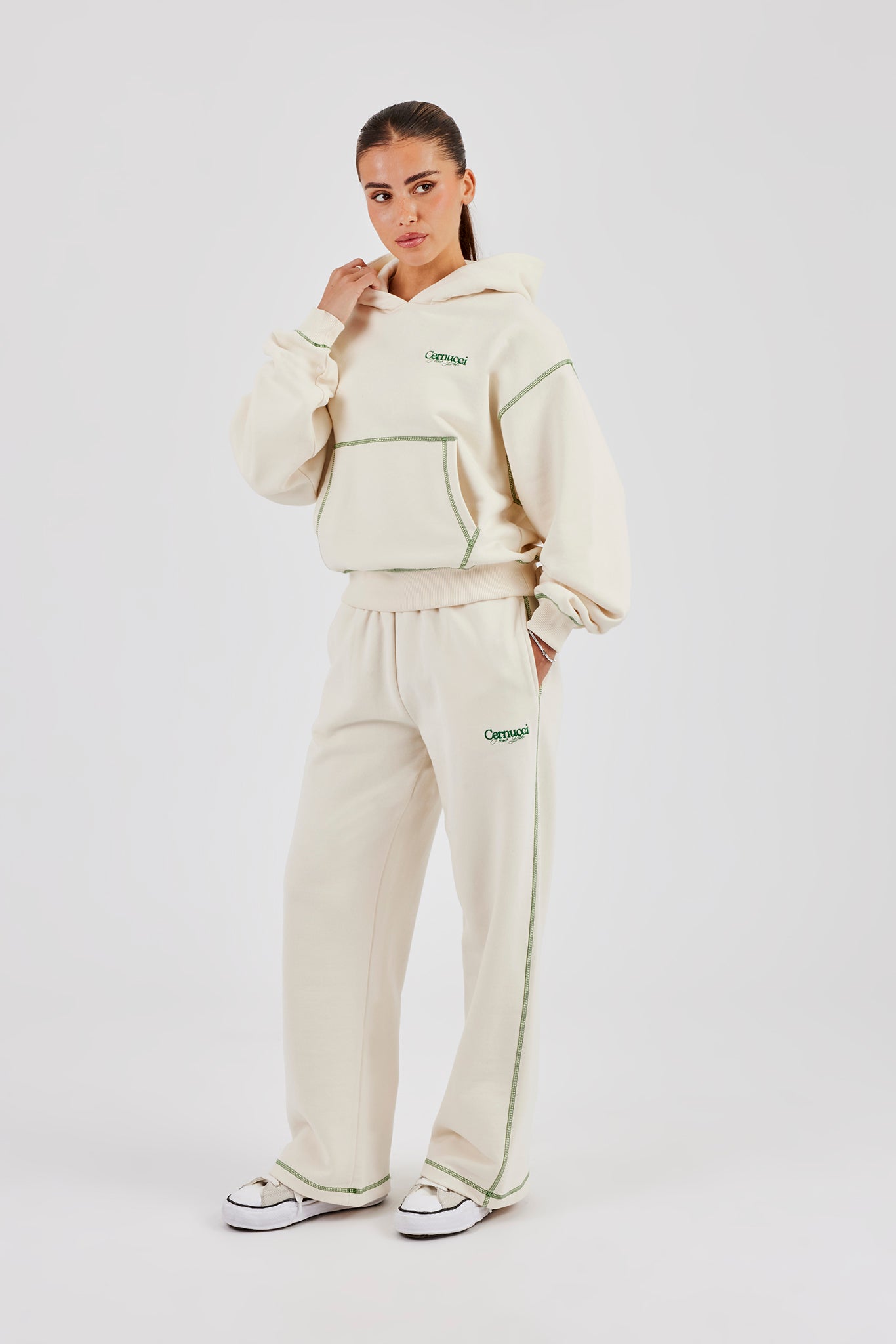 New York Contrast Stitch Wide Leg Jogger - Off White