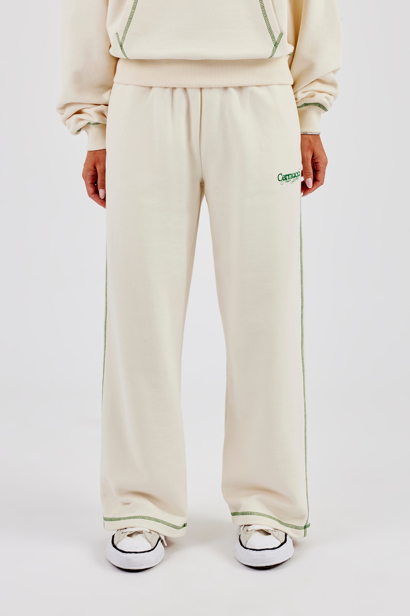 New York Contrast Stitch Wide Leg Jogger - Off White