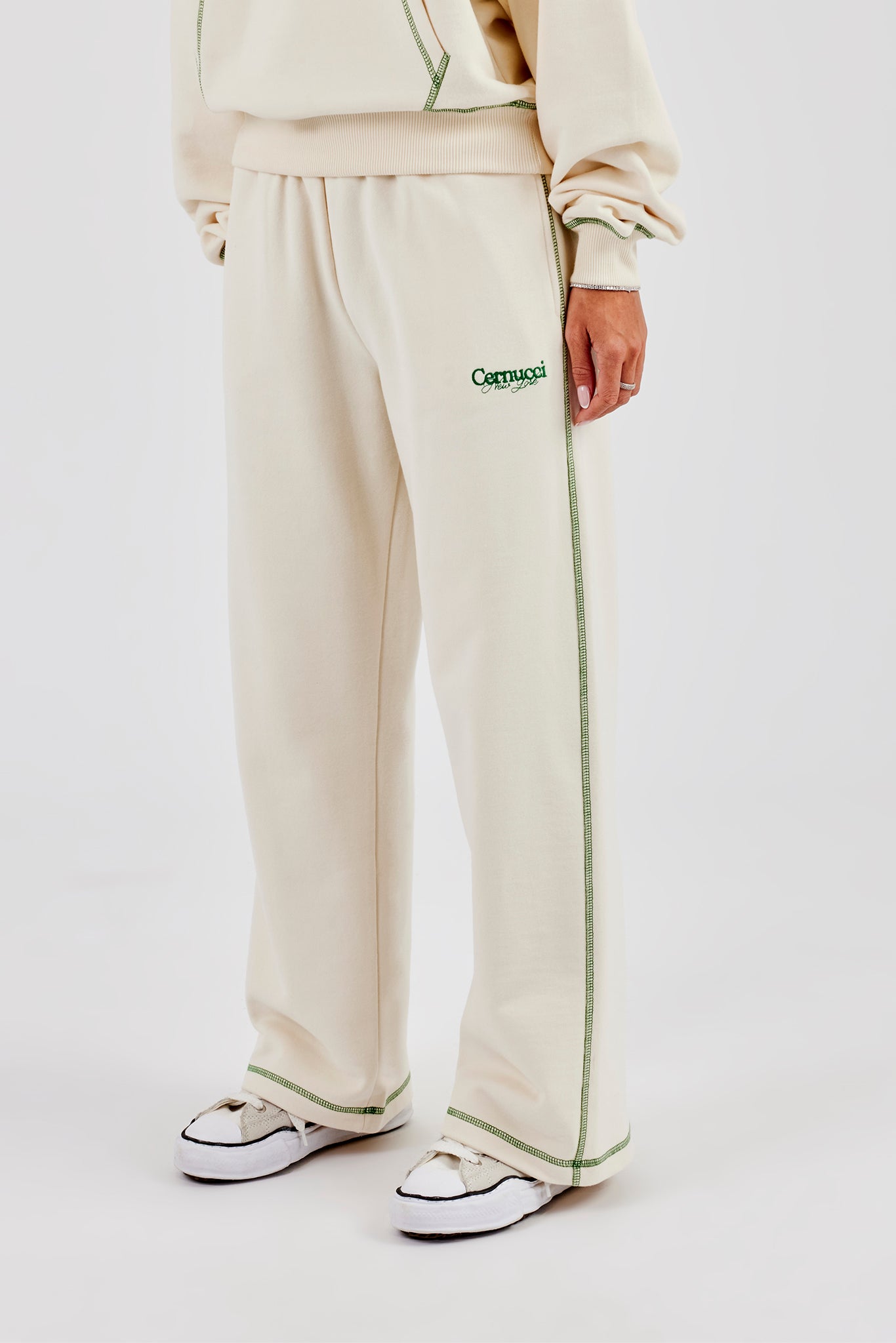 New York Contrast Stitch Wide Leg Jogger - Off White