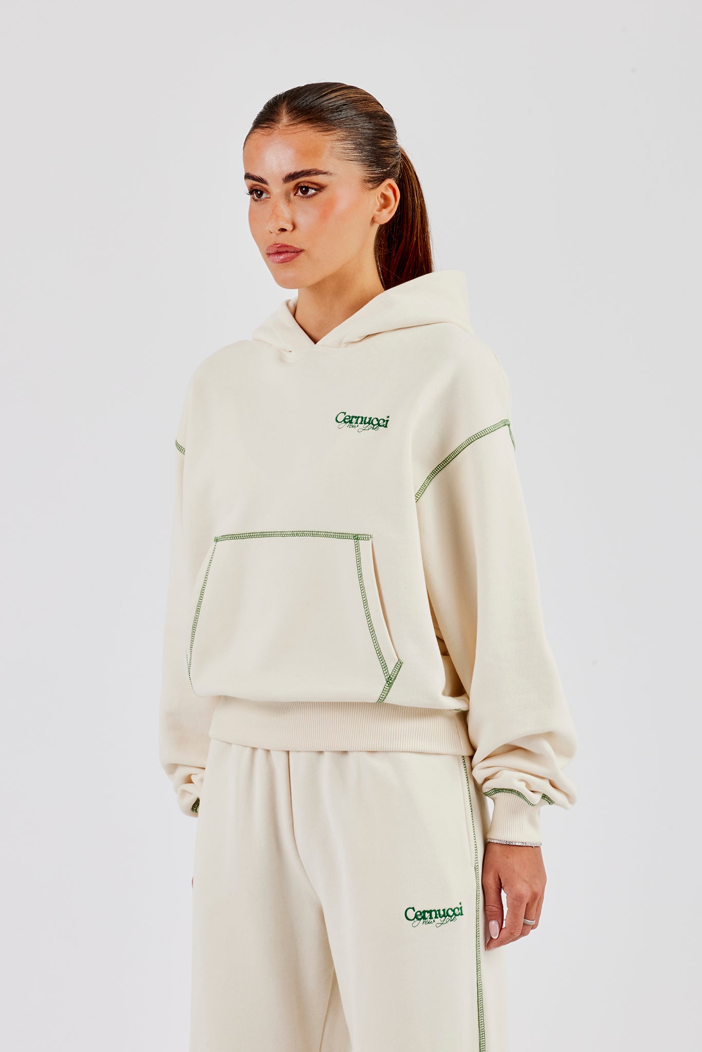 New York Contrast Stitch Boxy Hoodie - Off White