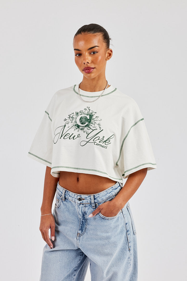 C New York Cropped T-Shirt - Off White | Womens Tees & Vests
