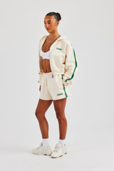 CCC – Kastenförmiger Kapuzenpullover mit durchgehendem Reißverschluss und Shorts – Off White