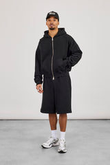 Zip Through Boxy Hoodie & Embroidered Jersey Jort - Black