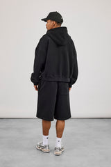 Zip Through Boxy Hoodie & Embroidered Jersey Jort - Black