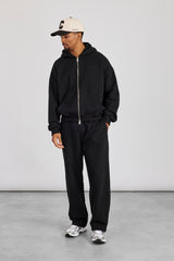 Zip Through Boxy Hoodie & Relaxed Jogger - Black
