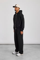 Zip Through Boxy Hoodie & Relaxed Jogger - Black