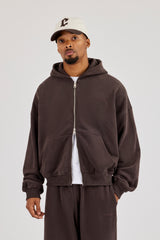 Zip Through Boxy Hoodie – Coffee