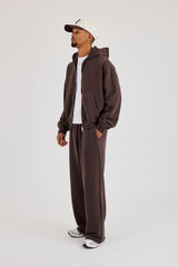 Zip-Through Boxy Hoodie & Baggy Fit Jogger – Coffee