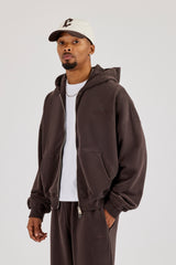 Zip Through Boxy Hoodie – Coffee