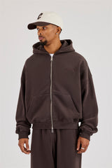 Zip Through Boxy Hoodie – Coffee