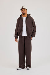 Zip-Through Boxy Hoodie & Baggy Fit Jogger – Coffee