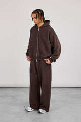 Kapuzenjacke mit Reißverschluss und Jogginghose im Baggy-Fit – Kaffee