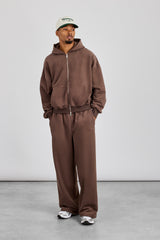 Zip Through Boxy Hoodie & Baggy Fit Jogger - Coffee