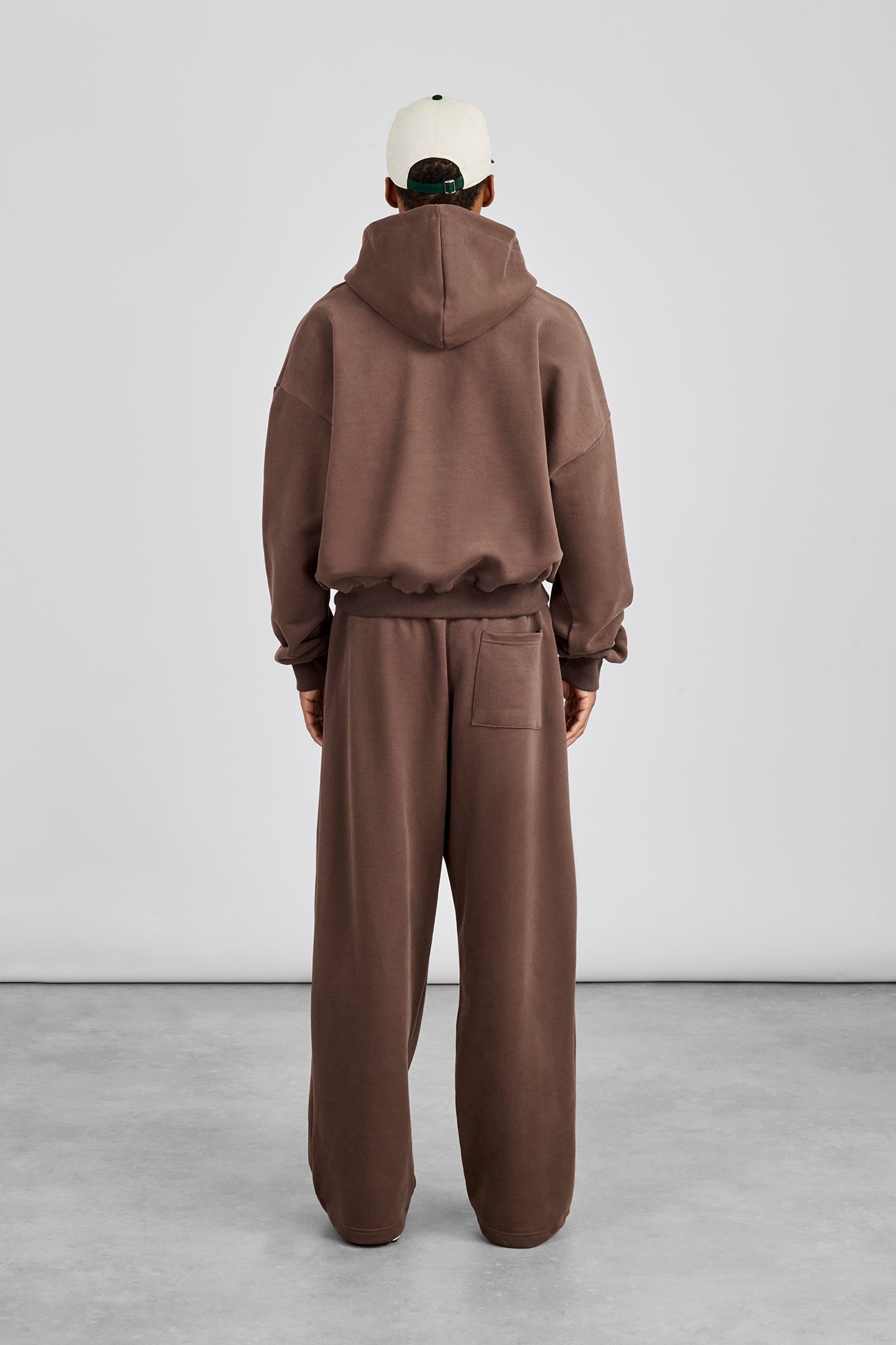 Zip Through Boxy Hoodie & Baggy Fit Jogger - Coffee