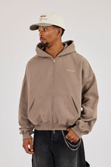 Zip Through Boxy Hoodie - Falcon Stone