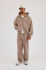 Zip Through Boxy Hoodie - Falcon Stone