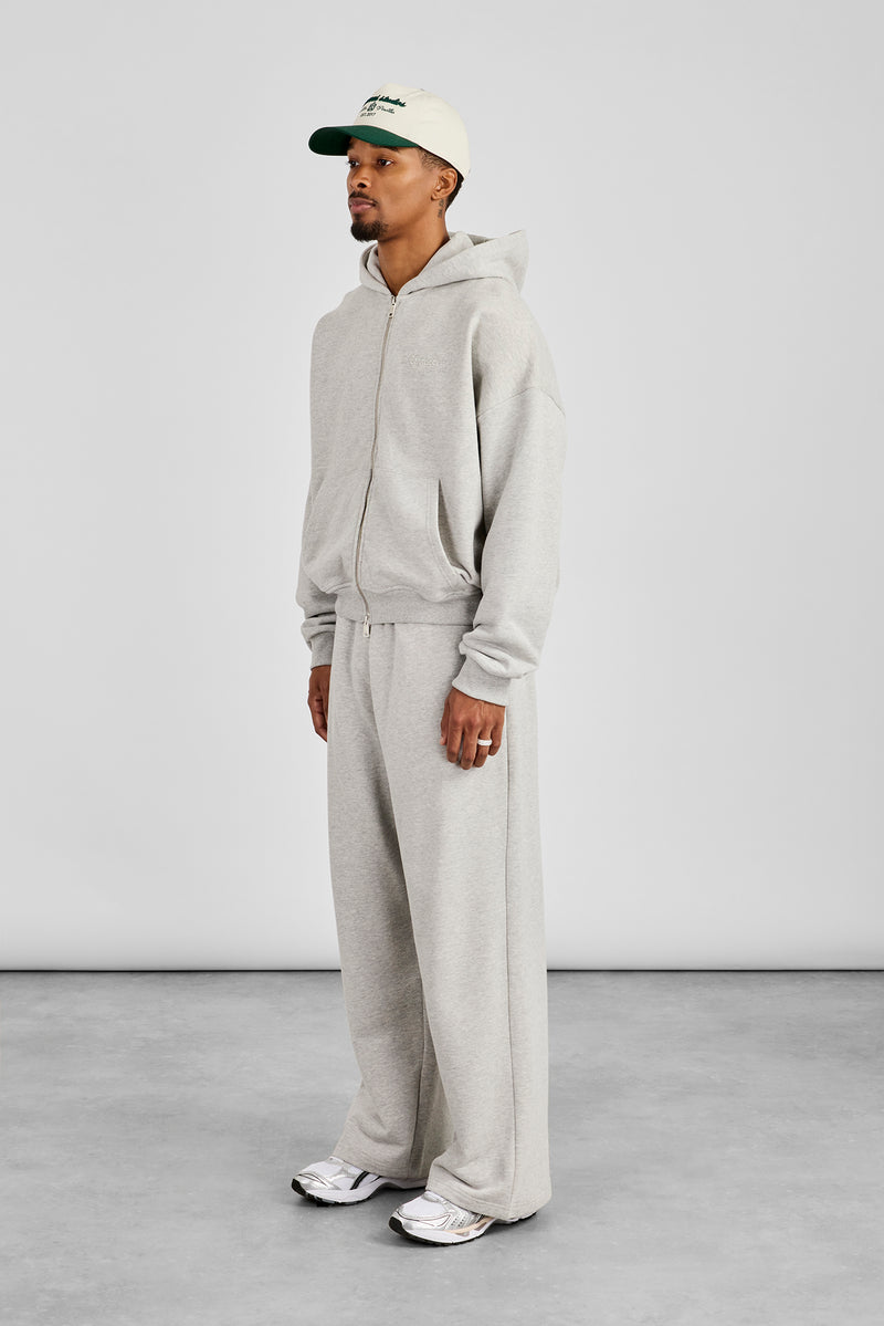 Kapuzenjacke mit Reißverschluss und Jogginghose im Baggy-Fit – Graumeliert