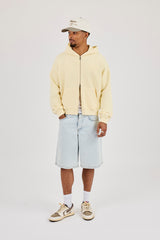 Zip Through Boxy Hoodie - Lemon