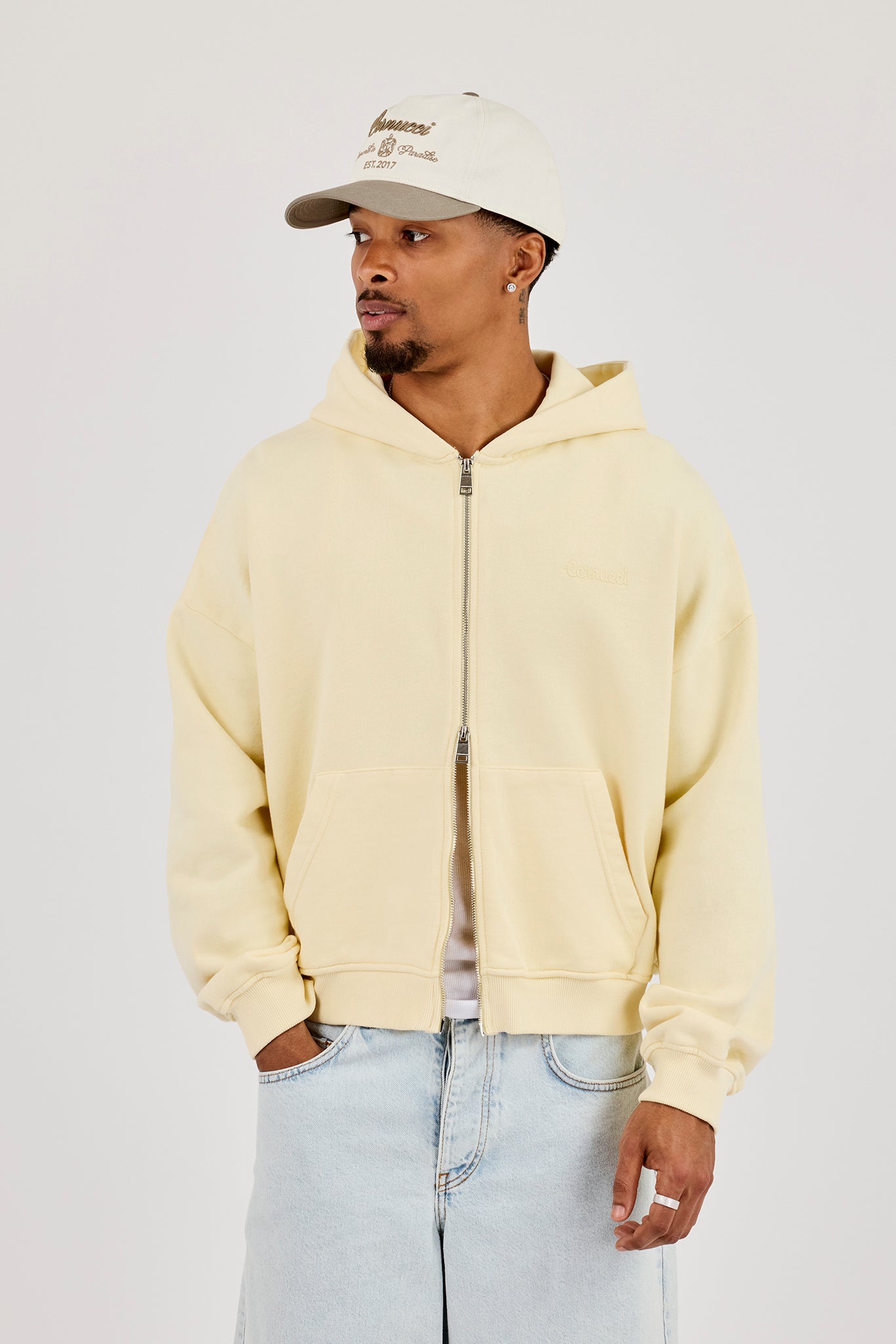 Zip Through Boxy Hoodie - Lemon