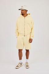 Zip Through Boxy Hoodie & Relaxed Jersey Short - Lemon