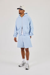 Zip Through Boxy Hoodie & Relaxed Jersey Short - Light Blue