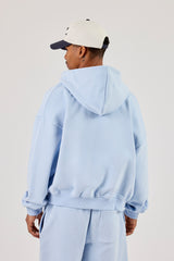 Zip Through Boxy Hoodie - Light Blue
