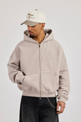 Zip Through Boxy Hoodie - Stone