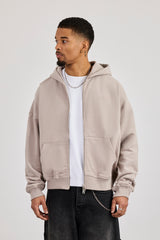 Zip Through Boxy Hoodie - Stone