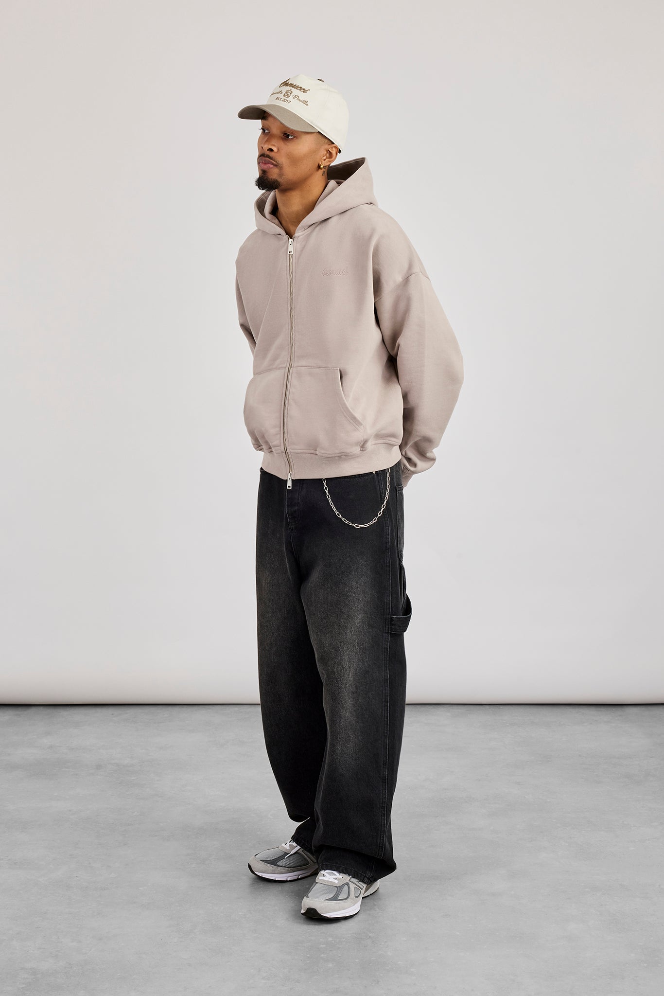 Zip Through Boxy Hoodie - Stone